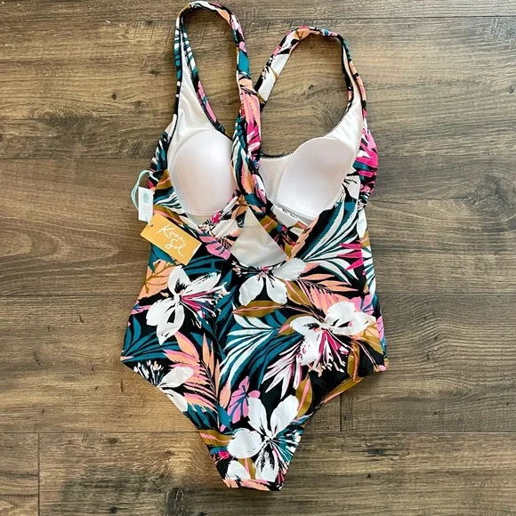 Kona Sol Twist Back Floral One Piece NWT Swimsuit - Picture 2 of 8